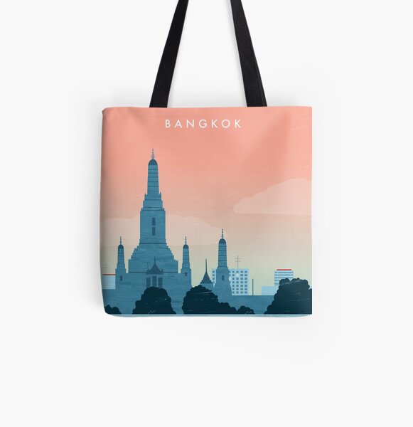 Bangkok Travel Poster Allover-Print Tote Bag