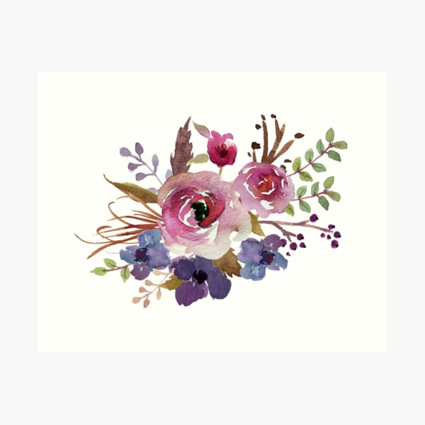 Item preview, Burgundy Blue Watercolor Flower Bouquet designed and sold by junkydotcom.