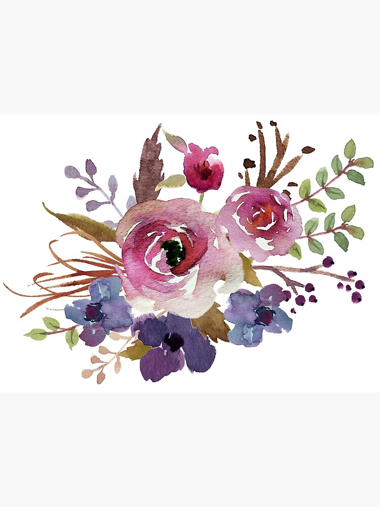 Burgundy Blue Watercolor Flower Bouquet Postcard By Junkydotcom Redbubble