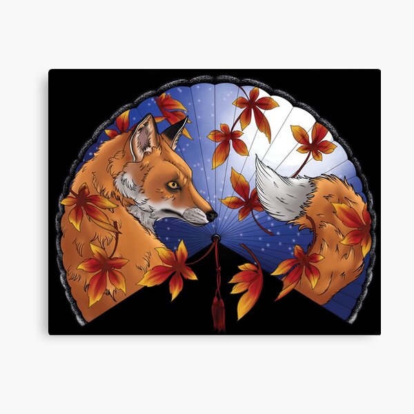 Fox in autumn fan Canvas Print