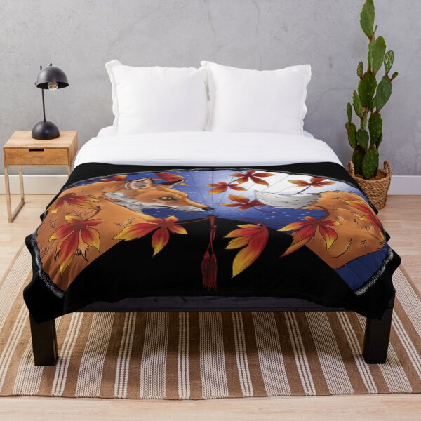 Fox in autumn fan Throw Blanket