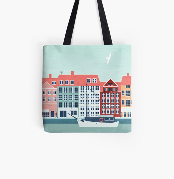 Kopenhagen Travel Poster Allover-Print Tote Bag