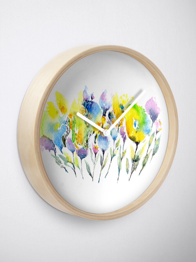 Alternate view of Spring Flowers - Purple Yellow and Green Clock
