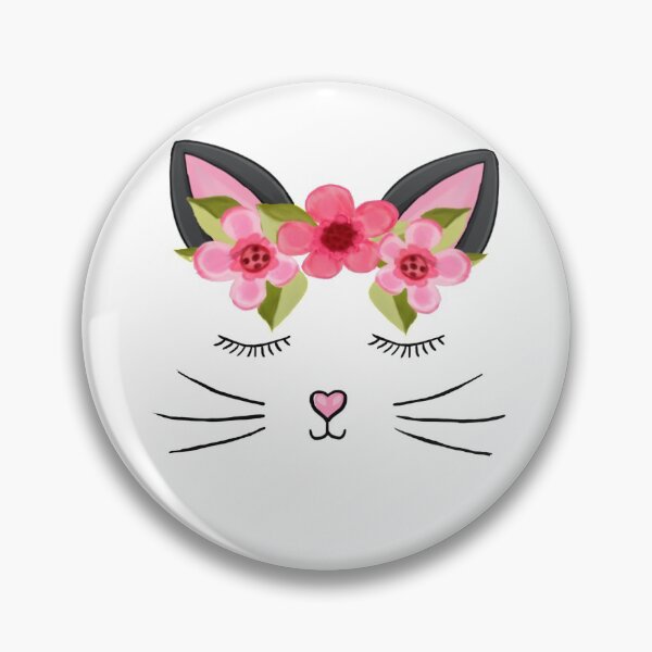 Item preview, Pink kitty cat face with flowers designed and sold by -Lumisa-Design-.