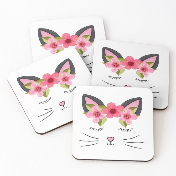 Item preview, Pink kitty cat face with flowers designed and sold by -Lumisa-Design-.
