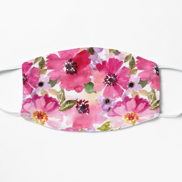 Watercolor Flowers Pink Fuchsia Flat Mask