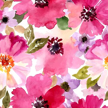Aperçu de l'œuvre Aquarelle Fleurs Rose Fuchsia de junkydotcom