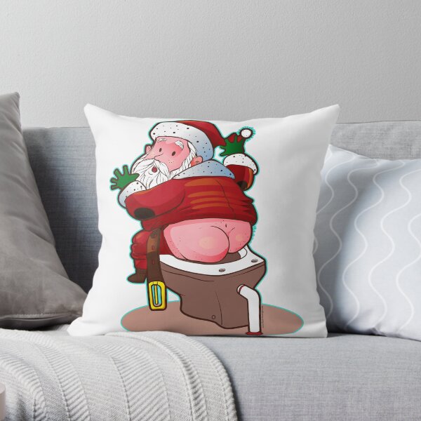 Santa Claus in the Bathroom Throw Pillow