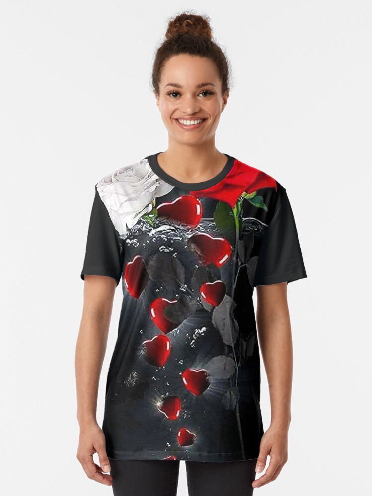 Alternate view of Emerging Heart and Rose Graphic T-Shirt