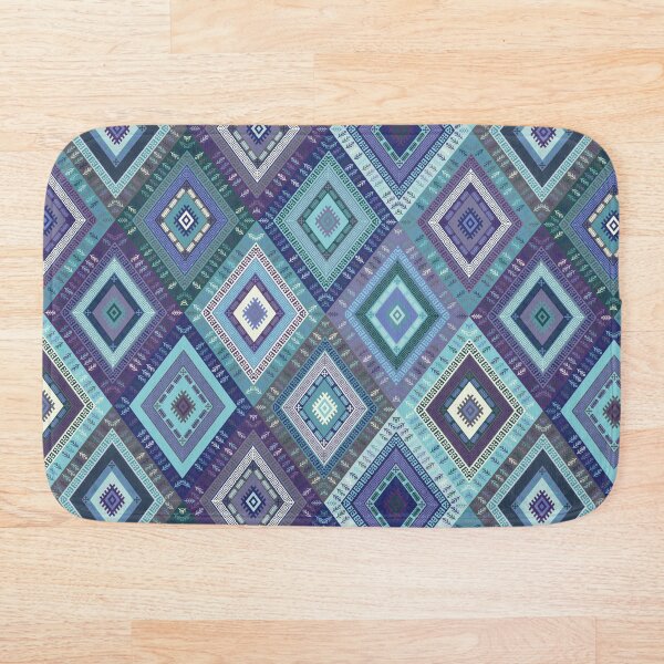 Kilim Diamonds - Blue, elegant pattern by Cecca Designs Bath Mat