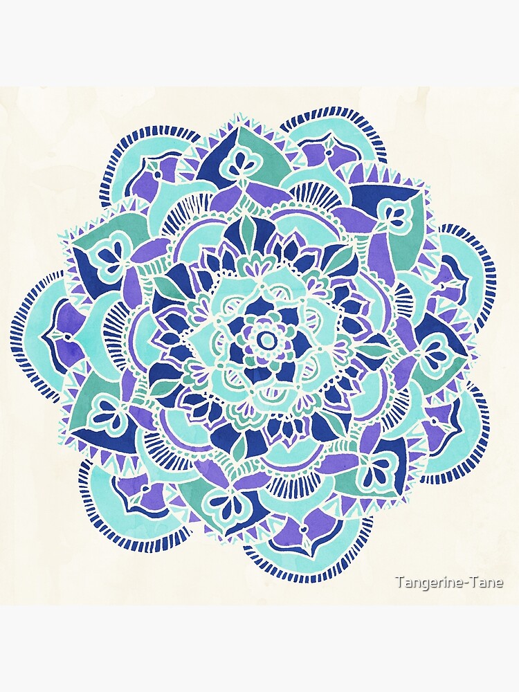 Disover Royal Blue, Teal, Mint & Purple Mandala Flower Premium Matte Vertical Poster