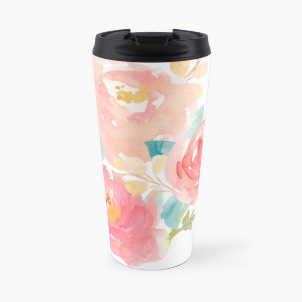 Peonies Watercolor Bouquet Travel Mug