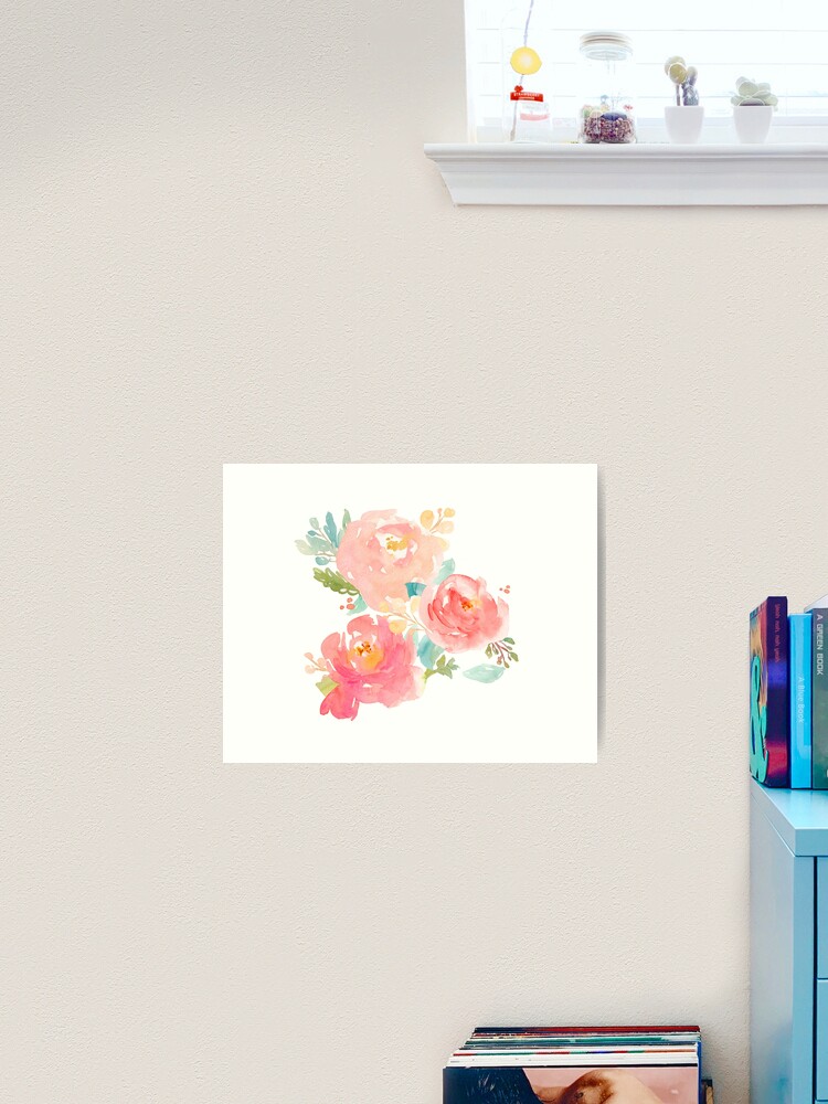 Thumbnail 2 of 3, Art Print, Peonies Watercolor Bouquet designed and sold by junkydotcom.