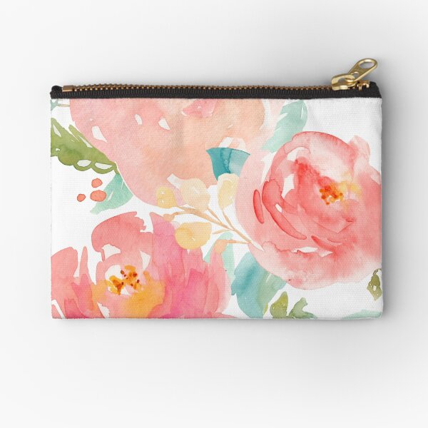 Peonies Watercolor Bouquet Zipper Pouch