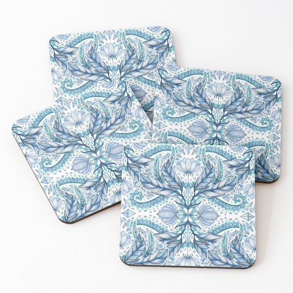 Item preview, Lily, Leaf & Triangle Pattern - blues designed and sold by micklyn.