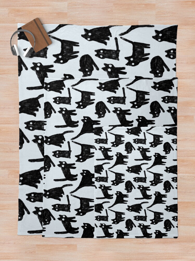 Alternate view of Gouache black cats pattern. Throw Blanket