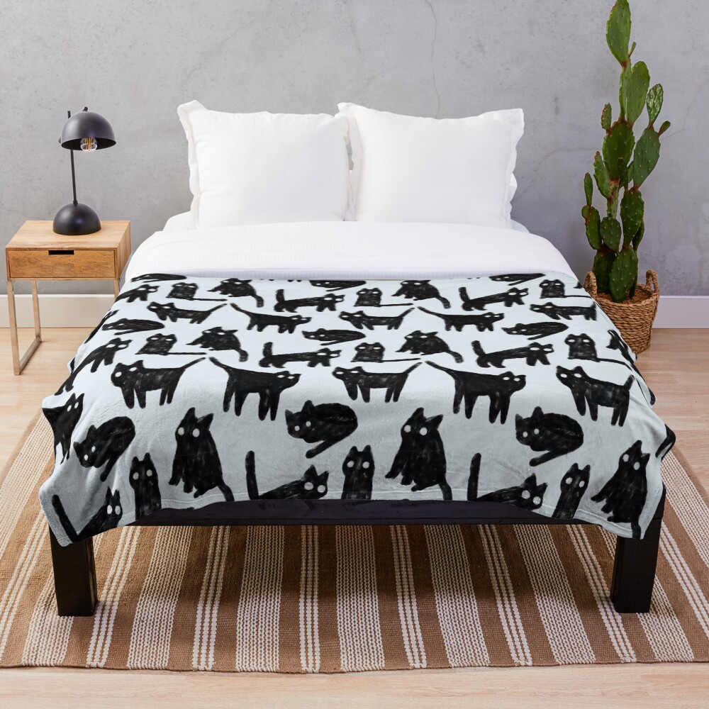 Gouache black cats pattern. Throw Blanket