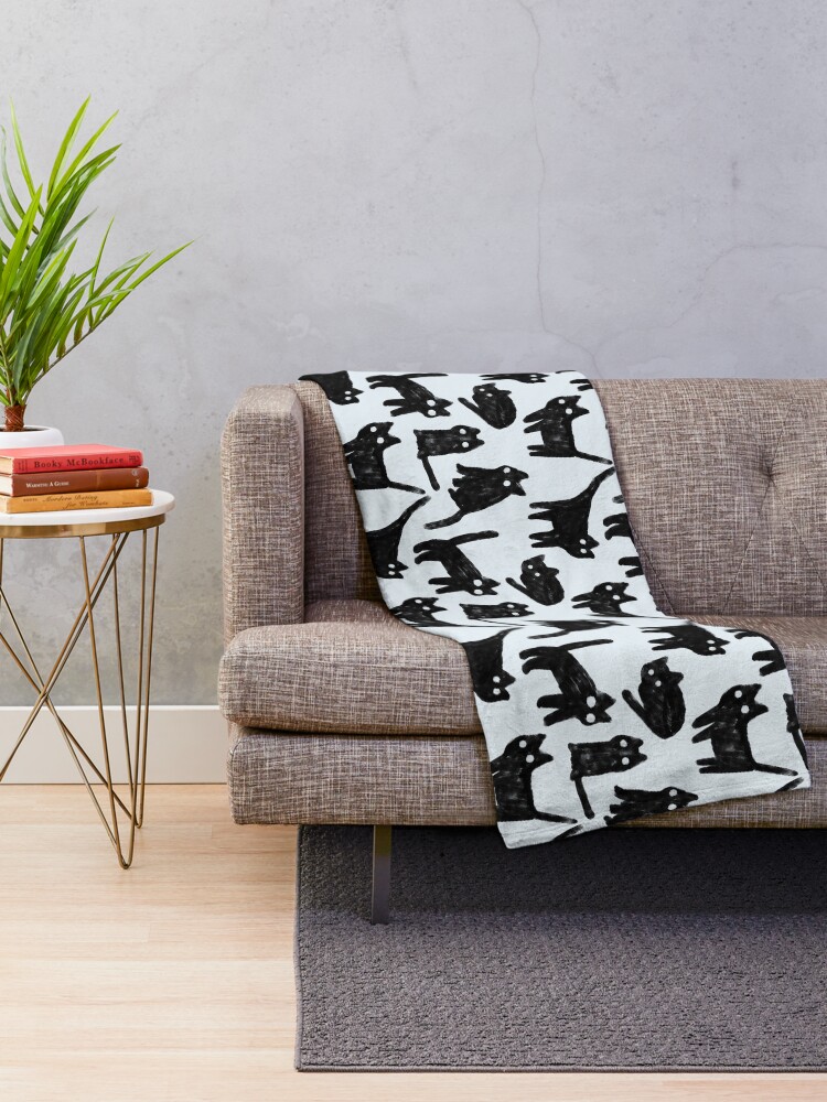 Alternate view of Gouache black cats pattern. Throw Blanket