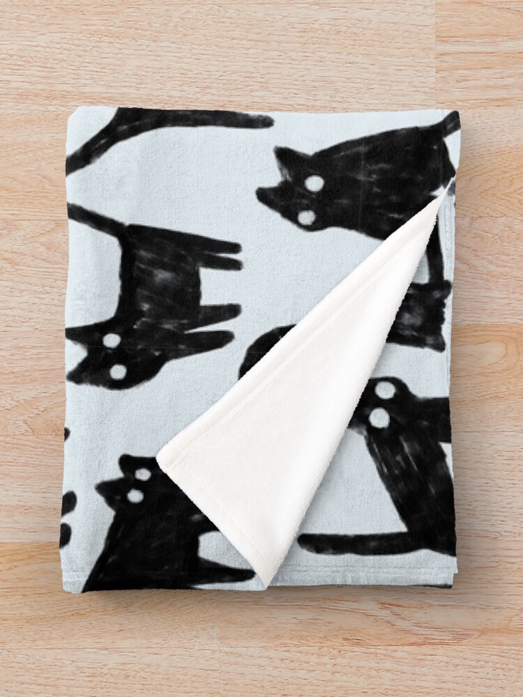 Alternate view of Gouache black cats pattern. Throw Blanket