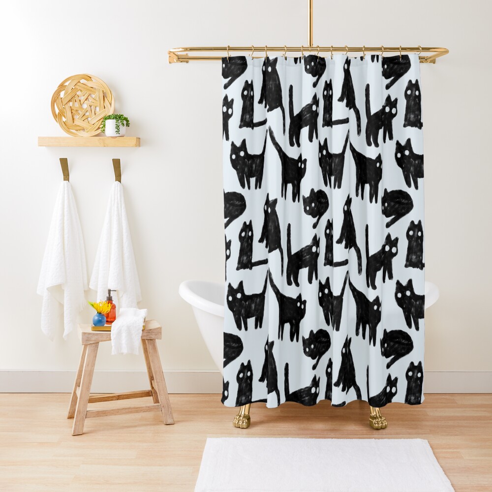 Gouache black cats pattern. Shower Curtain