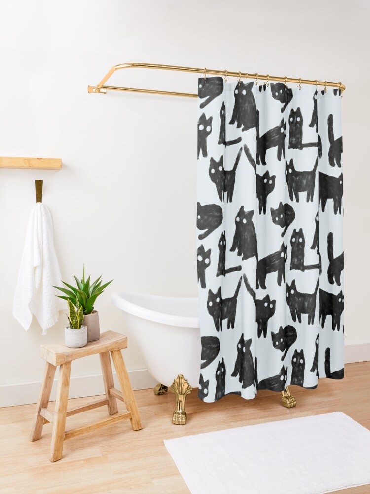Alternate view of Gouache black cats pattern.  Shower Curtain