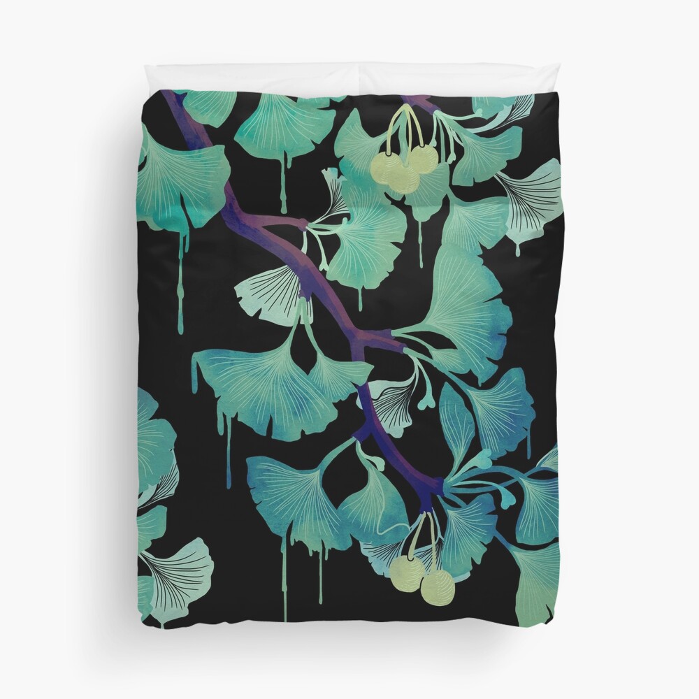 O Ginkgo (on Black) Duvet Cover
