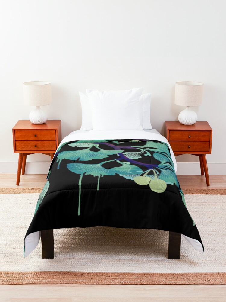 Alternate view of O Ginkgo (on Black) Comforter