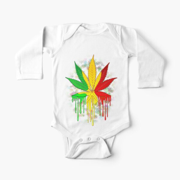 Marijuana Leaf Rasta Colors Dripping Paint Long Sleeve Baby One-Piece