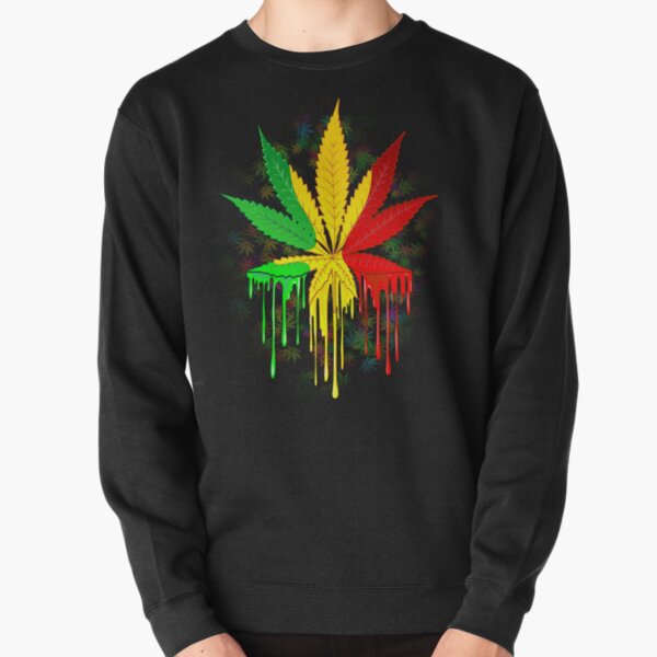 Marijuana Leaf Rasta Colors Dripping Paint Pullover Sweatshirt