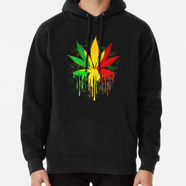 Marijuana Leaf Rasta Colors Dripping Paint Pullover Hoodie