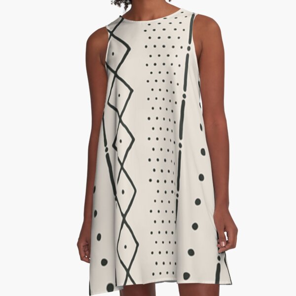beige african mudcloth A-Line Dress