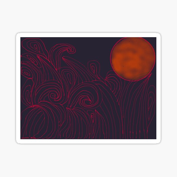 Red Moon And Waves Sticker