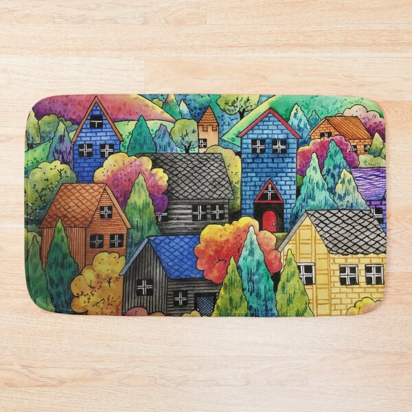 Item preview, Hillside Village Colorful Art In Watercolor  designed and sold by Oirabot.