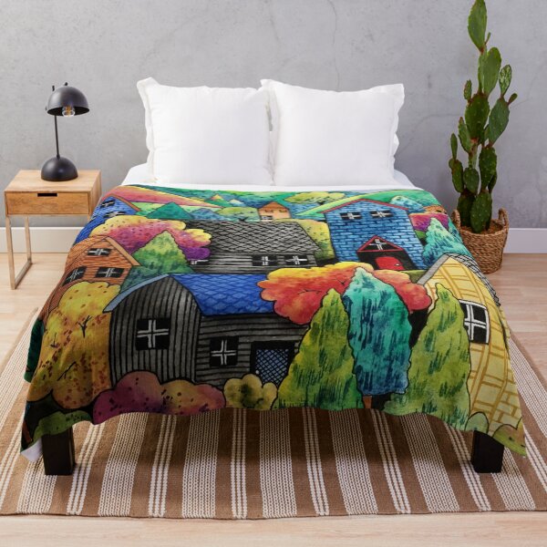 Item preview, Hillside Village Colorful Art In Watercolor designed and sold by Oirabot.