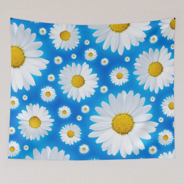 Item preview, A pattern of isolated white daisy flower on a blue designed and sold by Phillip Thornton.