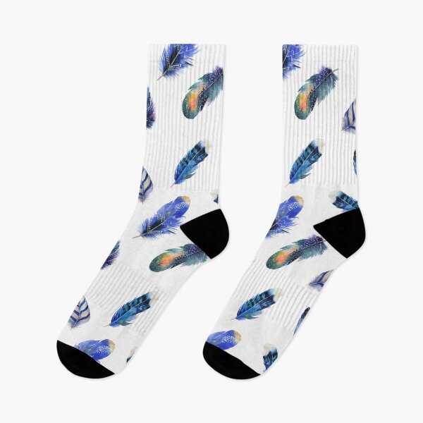Item preview, Feathers, beautiful colourful collection in watercolour in blues - cute bold animal print design, classic statement fashion clothing, soft furnishings and home decor  designed and sold by Latch Farm  Studios.