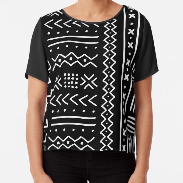 Hand drawn mudcloth Chiffon Top