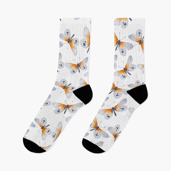 Item preview, Small pretty orange butterfly and white butterfly design, cute bold animal print design in orange and white, classic statement fashion clothing, soft furnishings and home decor  designed and sold by Latch Farm  Studios.