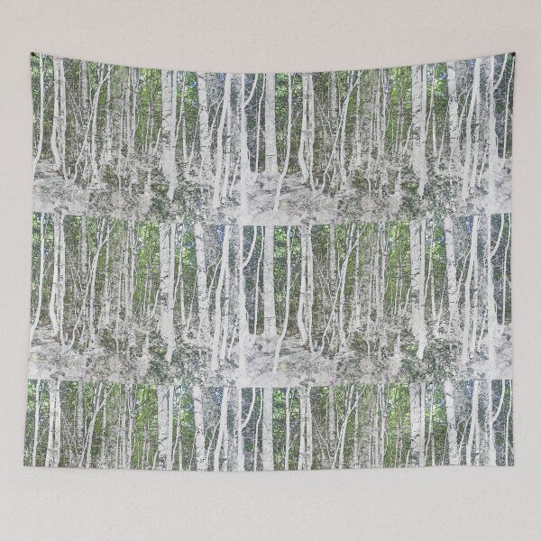 Item preview, Woodland - green spring light through silver birch trees  designed and sold by Latch Farm  Studios.