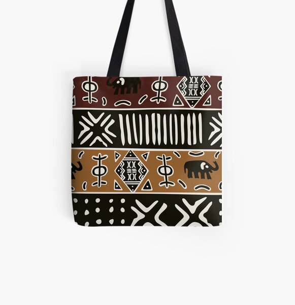 Tela de barro africano con elefantes Bolsa estampada de tela