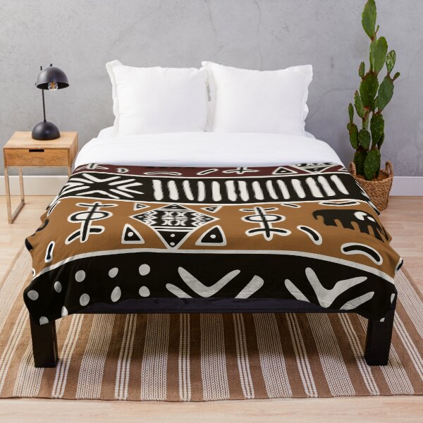 African mud cloth with elephants Throw Blanket