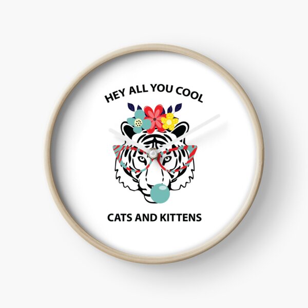 Hey all you cool cats and kittens - black tiger with glasses, gum and flowers Clock