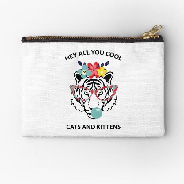 Hey all you cool cats and kittens - black tiger with glasses, gum and flowers Zipper Pouch
