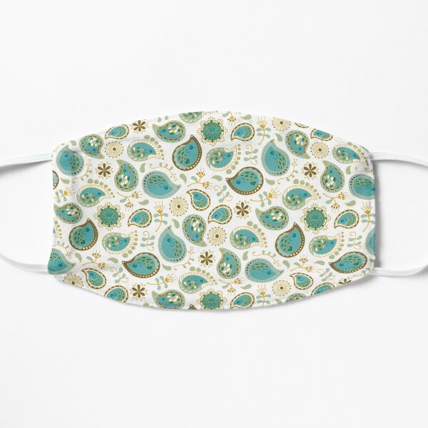 Hedgehog Paisley_Teal BgWhite Flat Mask
