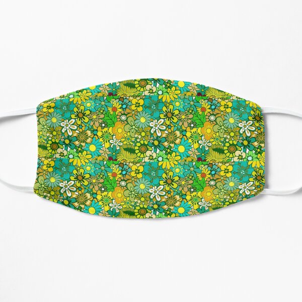 Green Retro Flowers Flat Mask