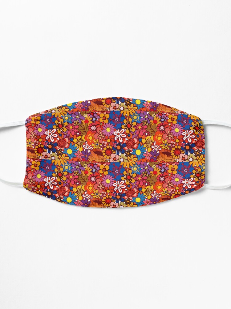 Alternate view of Orange/Pink Retro Flowers Mask