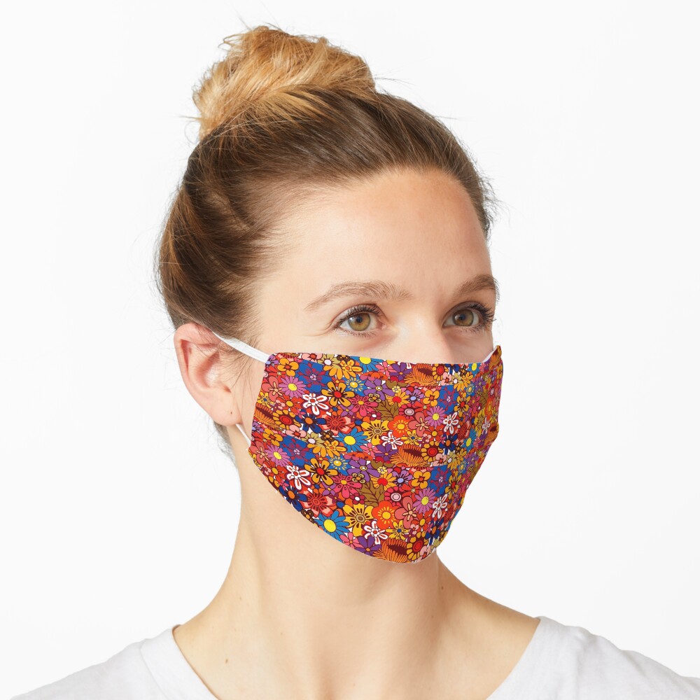 Orange/Pink Retro Flowers Mask