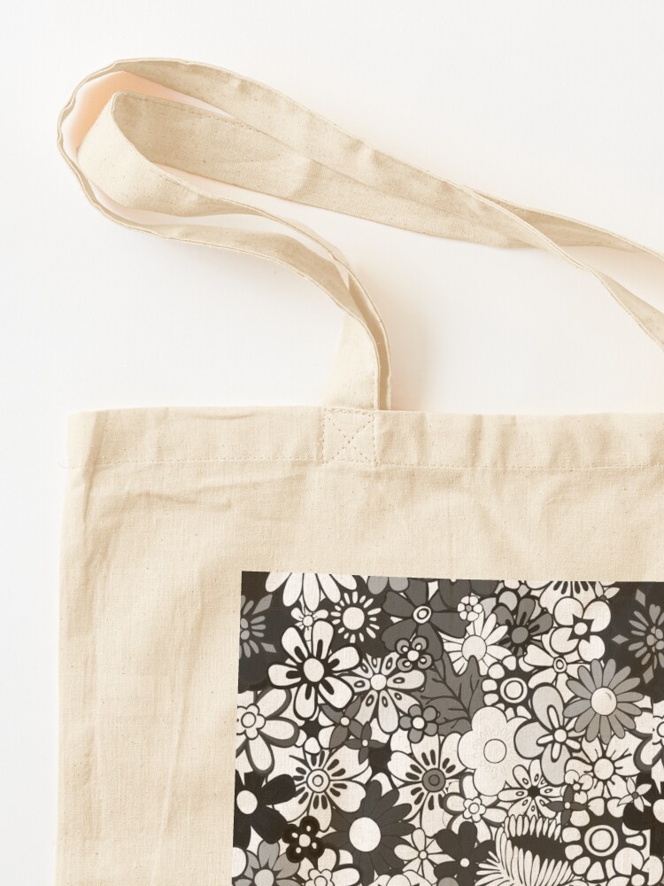 Black Retro Flower Tote Bag