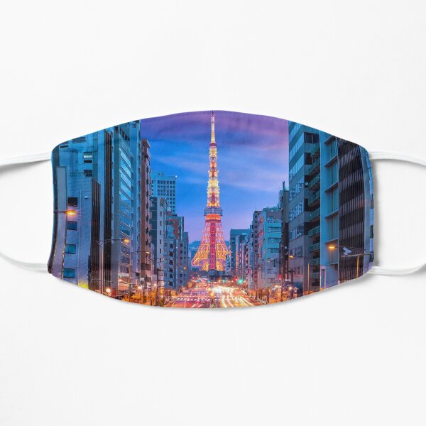 Tokyo Street with Tokyo Tower Flat Mask