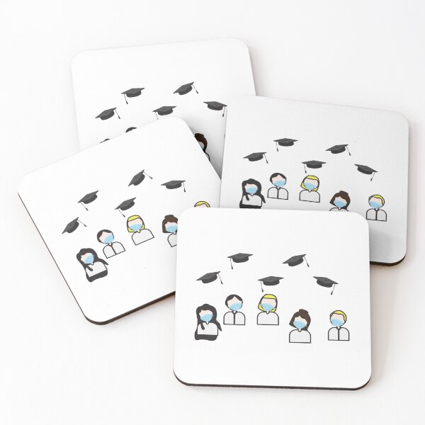 Item preview, Class of 2020 Graduation - Characters with Face Masks Looking at Flying Graduation Caps designed and sold by sigdesign.